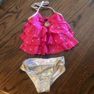 Luv U Lots 4T girls 2 piece silver pink ruffles